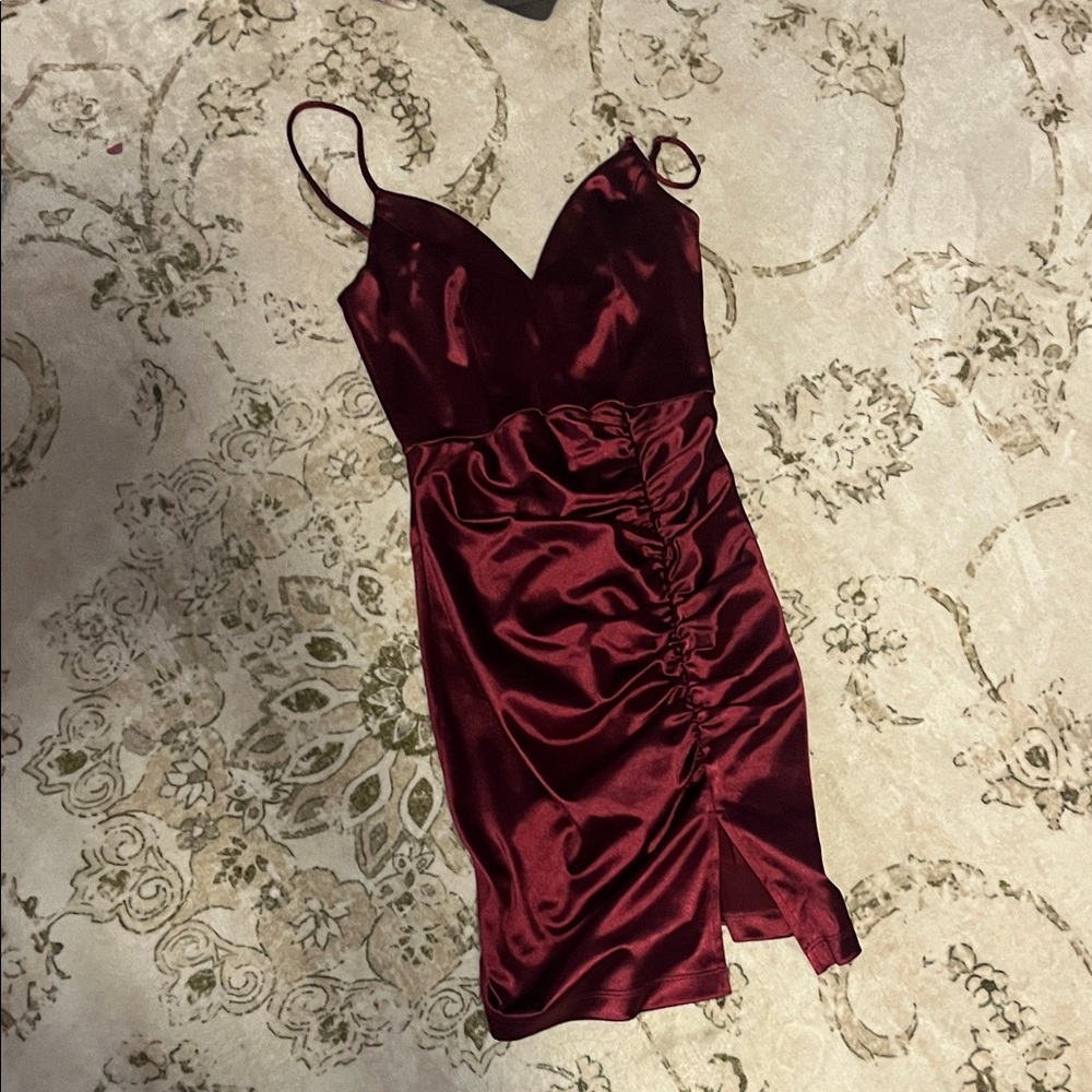 Emerald Sundae Deep Red Satin Mini Dress